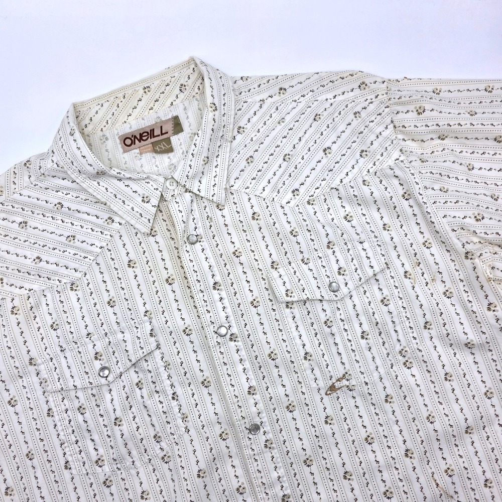O'Neill Mens XXL Western Pearl Snap Short Sleeve Shirt Floral Stripe N104906P